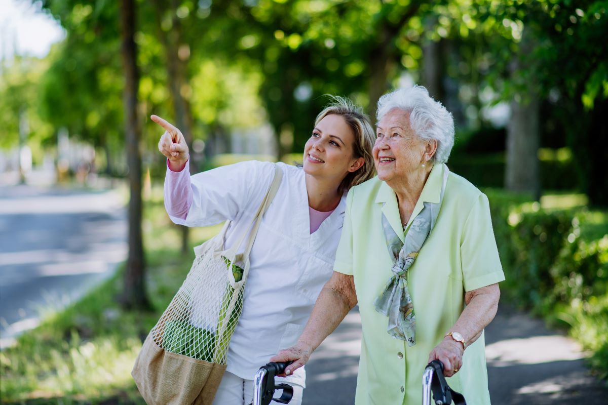 A caregiver takes her client out to run errands in Maryland.
